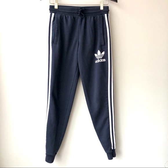 adidas originals joggers in blue with 3 stripe branding